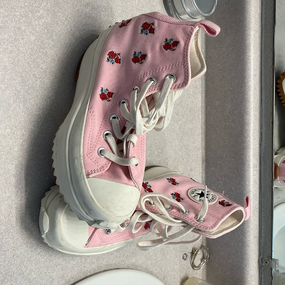 Converse lifted hi tops with cherries